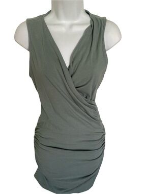 Michael Stars Soft Sage Knit Ruched Dress - S green cotton spandex